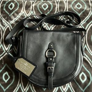 Ralph Lauren black leather crossbody purse with adjustable strap.